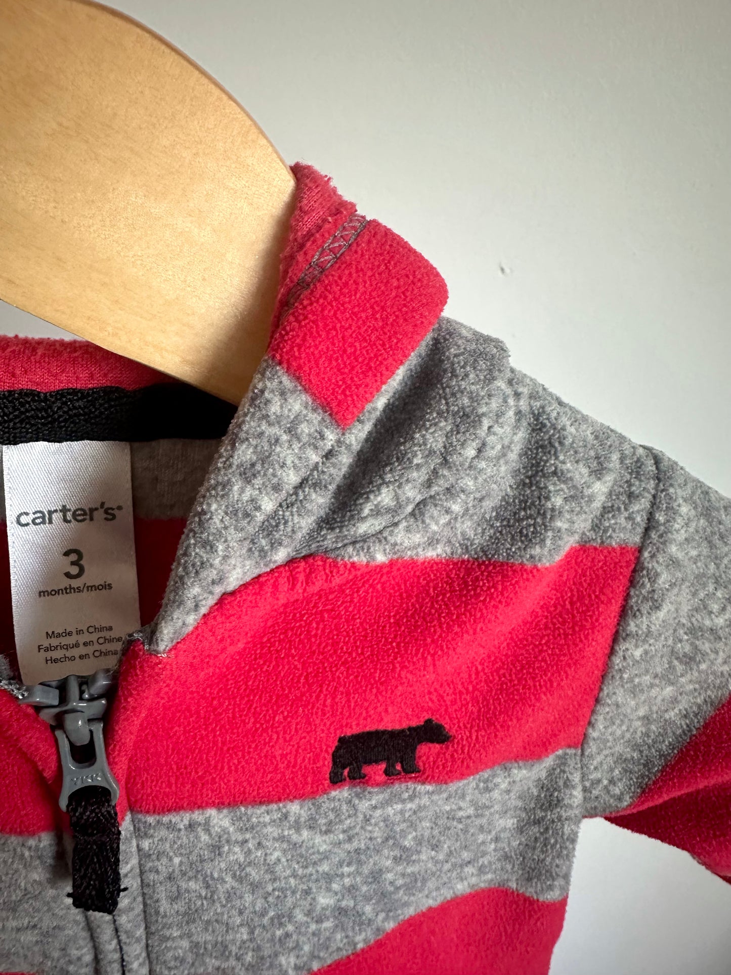 Red Grey Striped Bear Hoodie / 3m