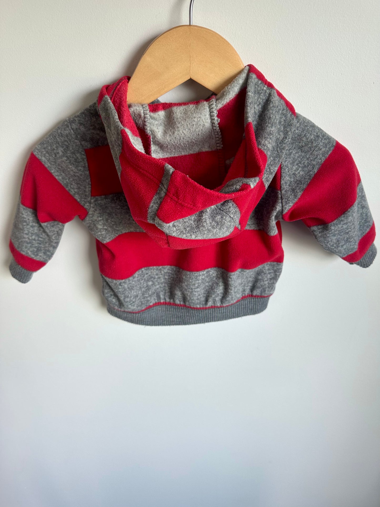 Red Grey Striped Bear Hoodie / 3m