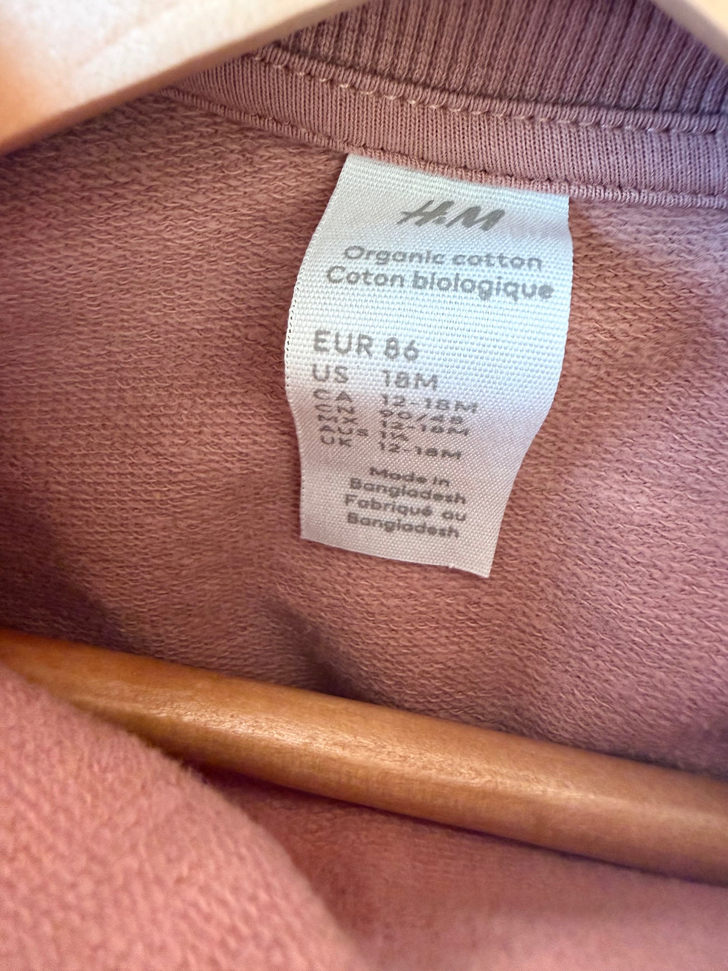 H&M Blush Organic Cotton Crewneck / 12-18m