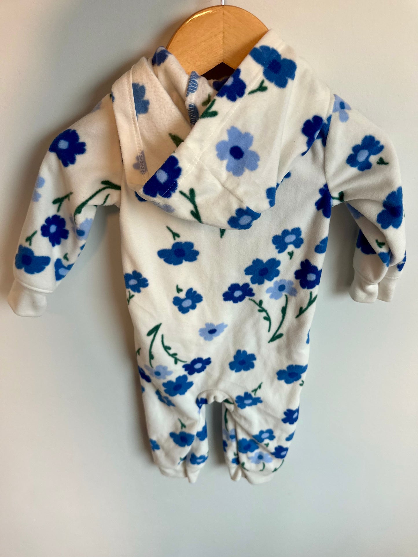 Blue Flower Fleece Jumpsuit / 9m
