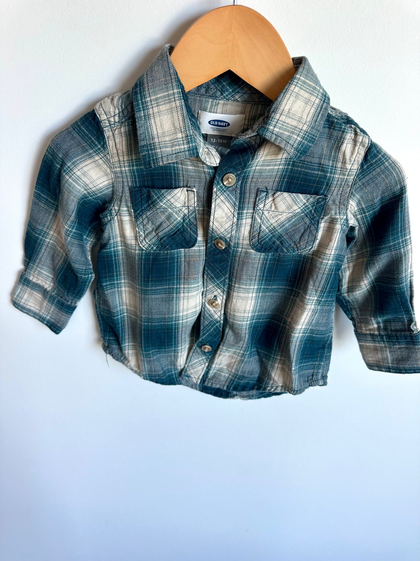 Teal Plaid Button Up Shirt / 12-18m
