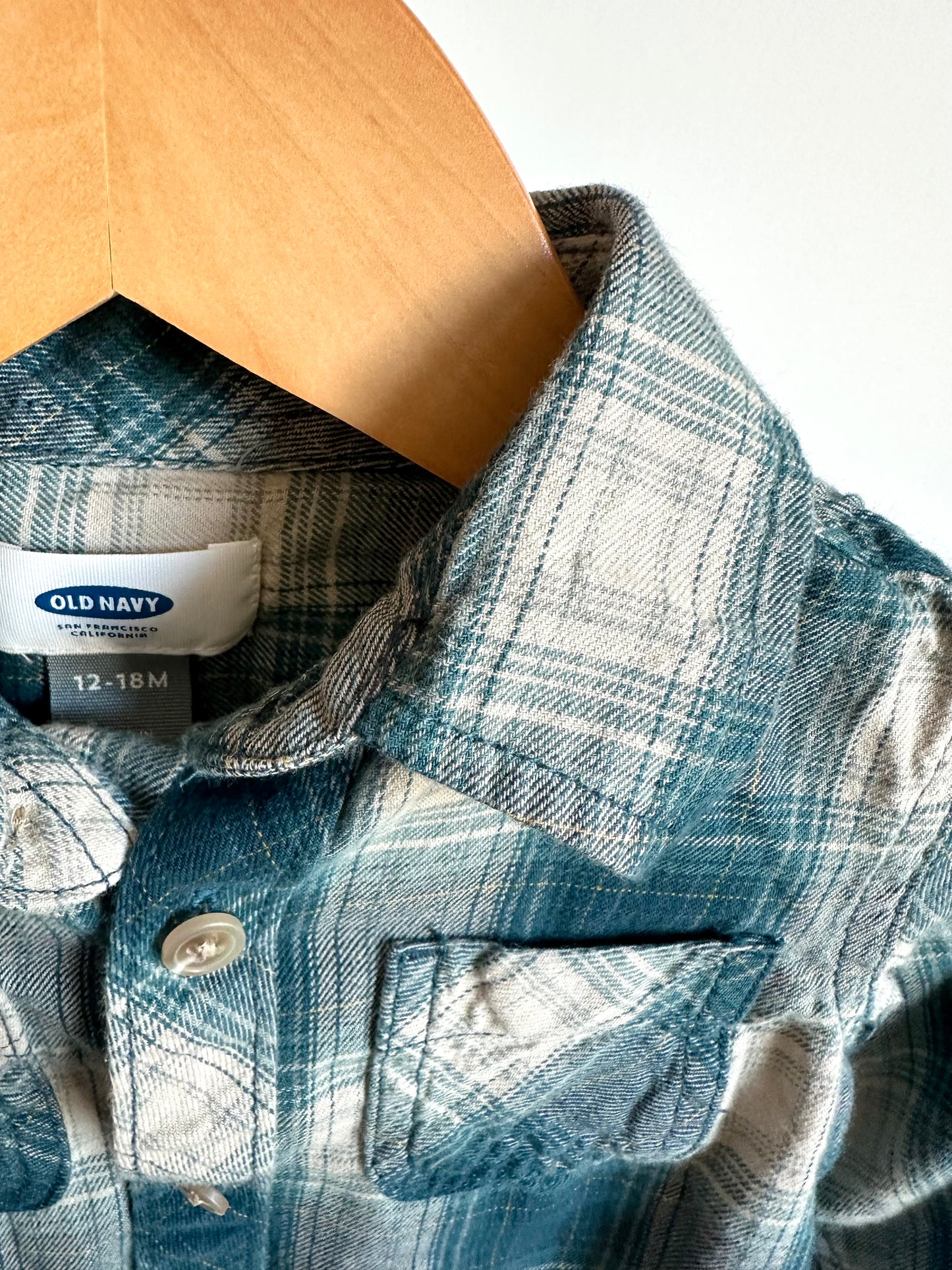 Teal Plaid Button Up Shirt / 12-18m