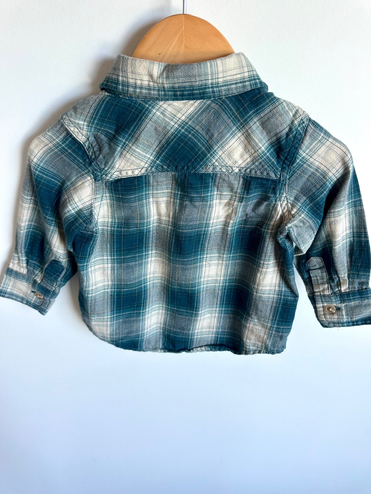 Teal Plaid Button Up Shirt / 12-18m