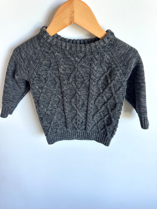 Grey Cable Knit Sweater / 12-18m