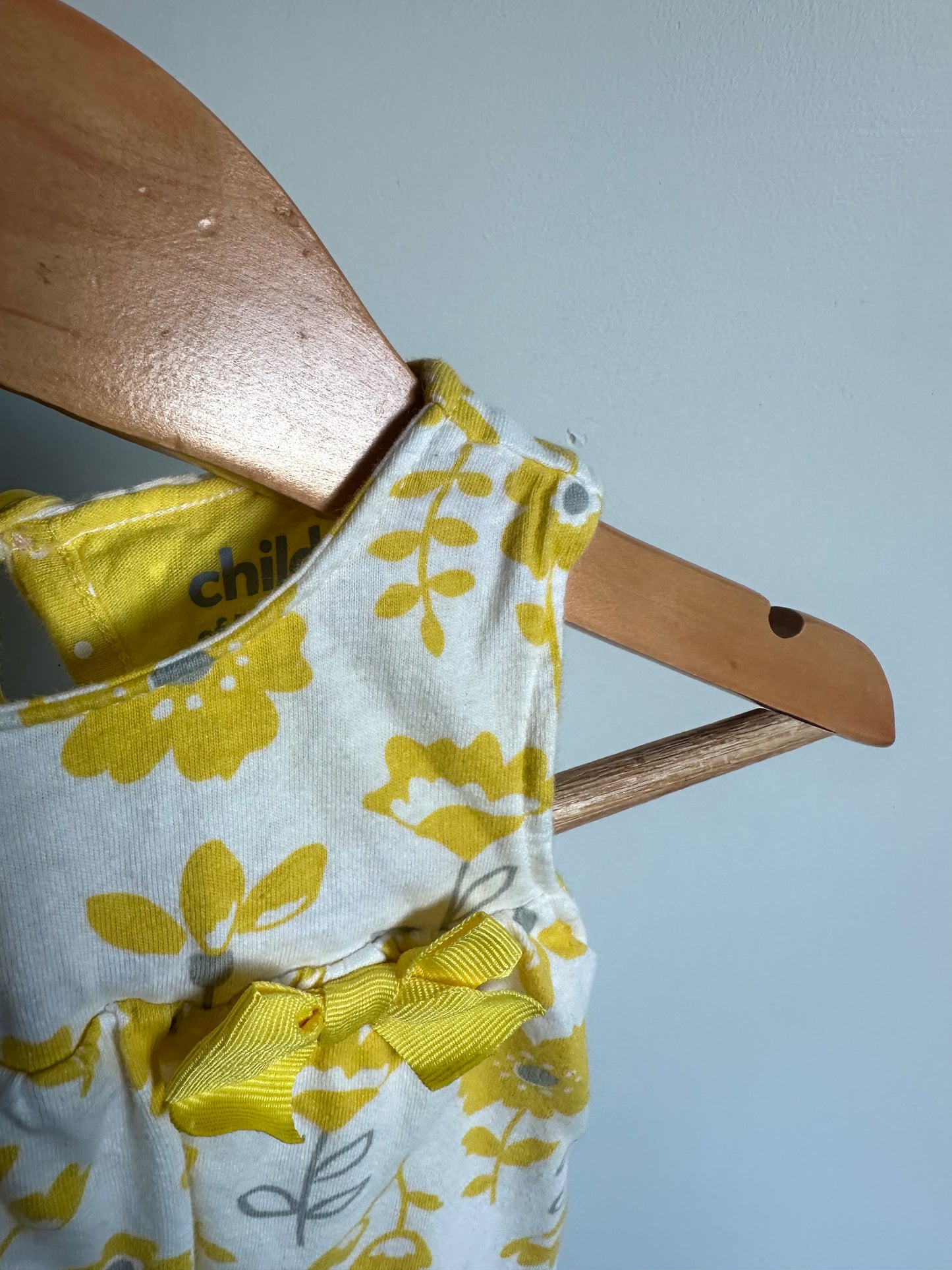 Yellow White Floral Bodysuit Dress / 3-6m