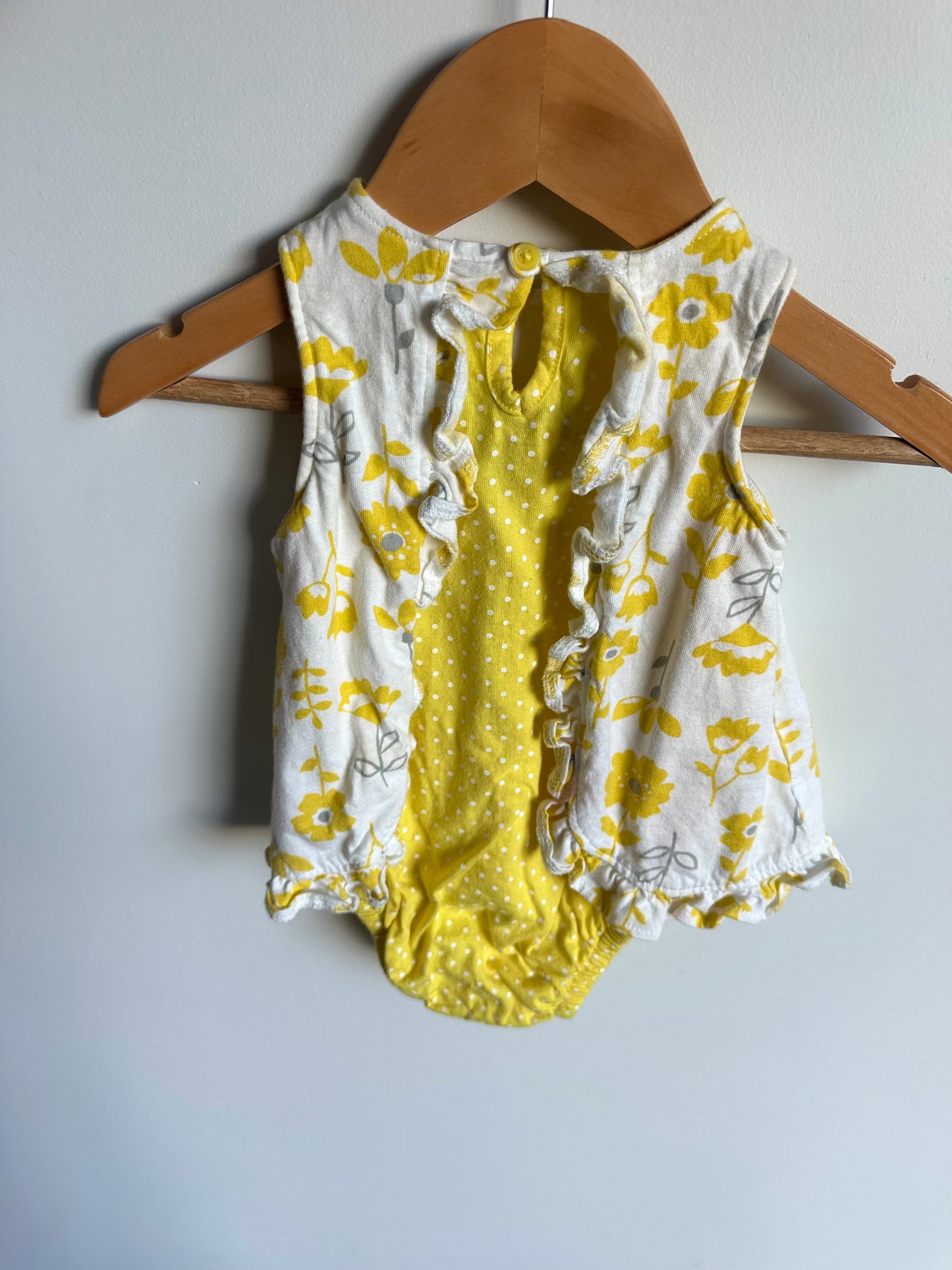 Yellow White Floral Bodysuit Dress / 3-6m