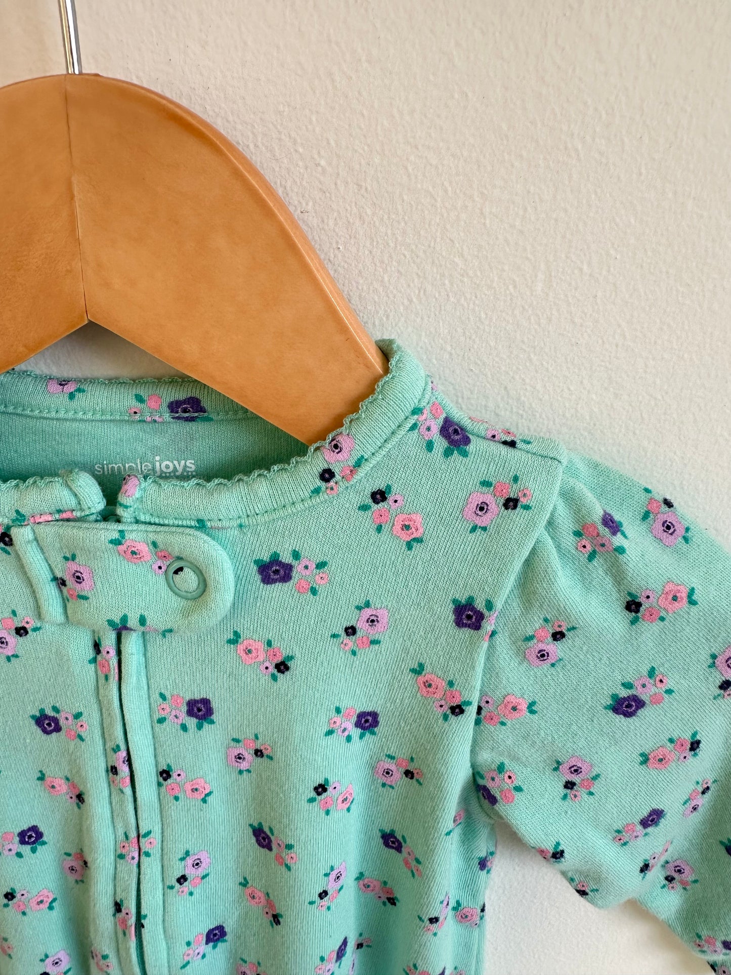 Footed Blue Floral Sleeper / 3-6m