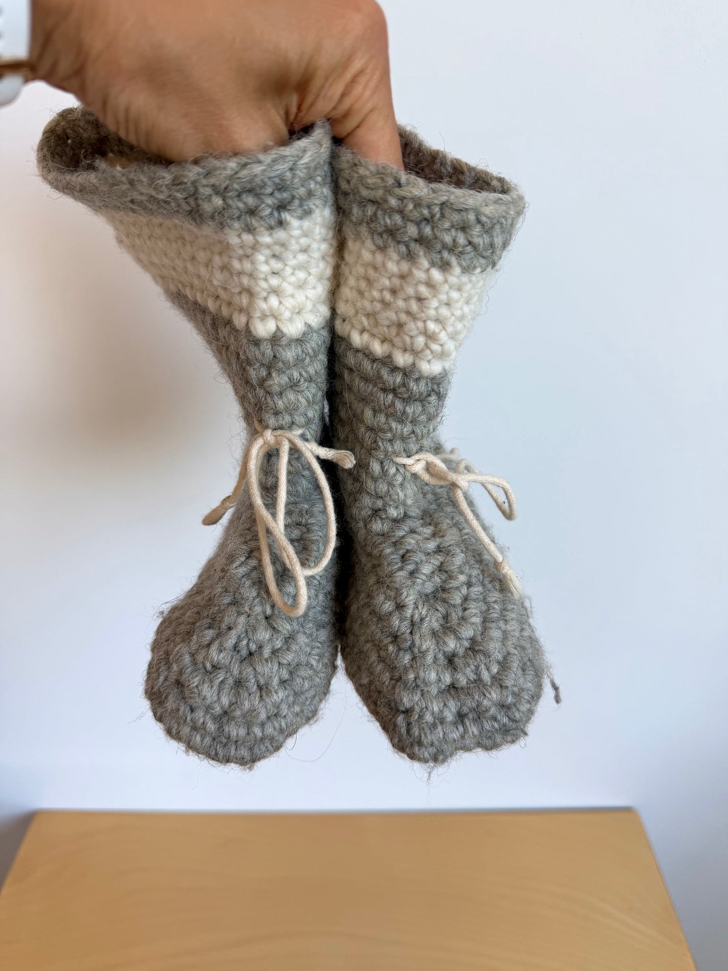 Handmade Grey Knitted Slippers / Size 9.5 Toddler?