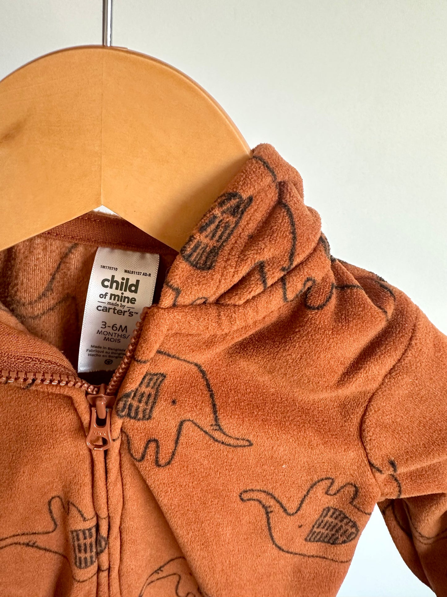 Fleece Elephant Zip Hoodie / 3-6m