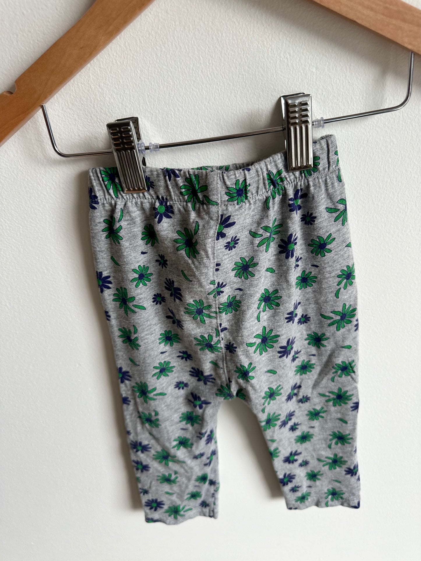Grey Pants with Green + Blue Flowers / 12m