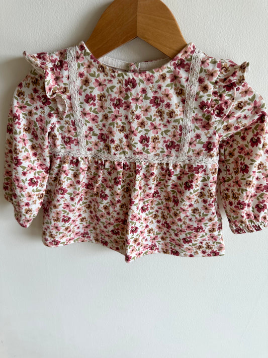 OshKosh Pink Floral Ruffle Top / 12m