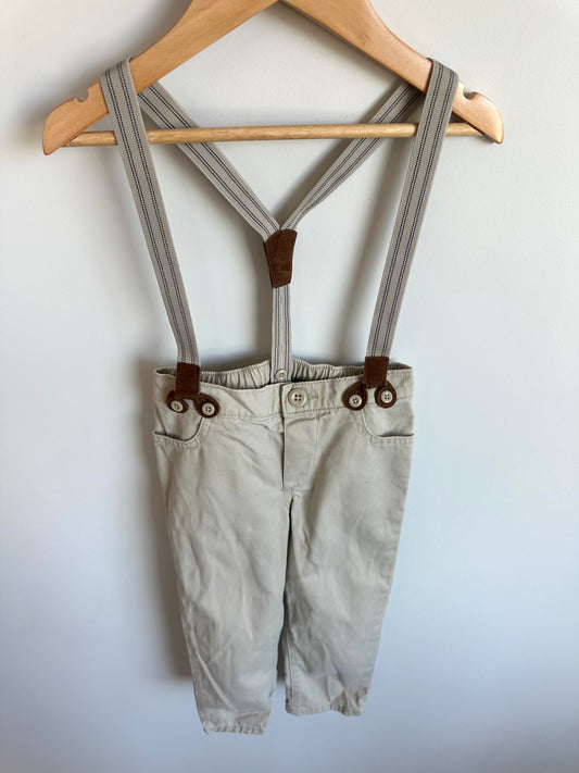 OshKosh Tan Pants with Suspenders / 3T