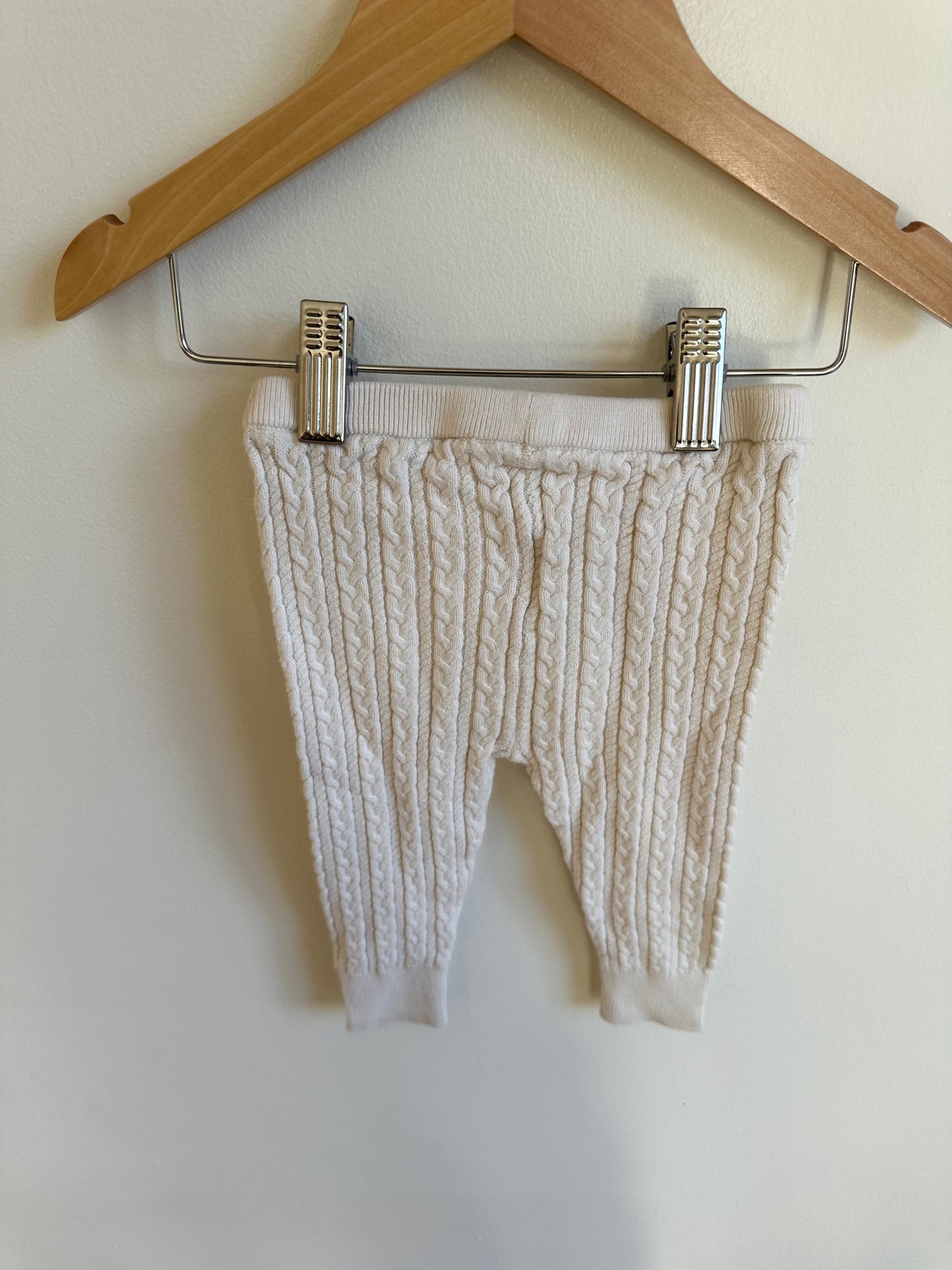 Cream Ribbed Leggings / 6-12m