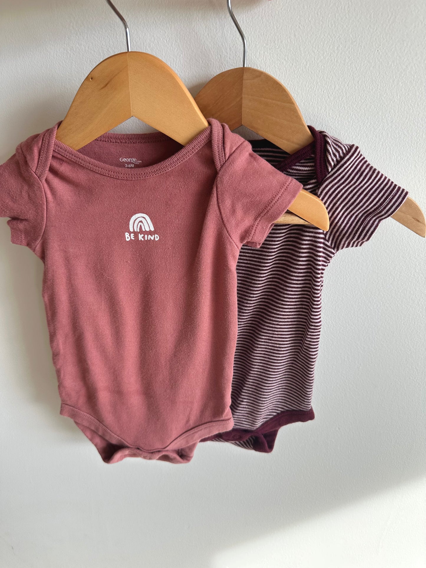 Two Bodysuits - Stripe, Be Kind / 3-6m
