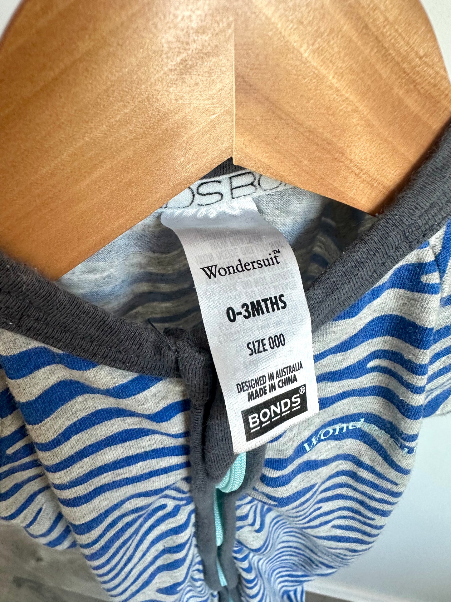 Bonds Blue Stripe Wondersuit Sleeper / 0-3m