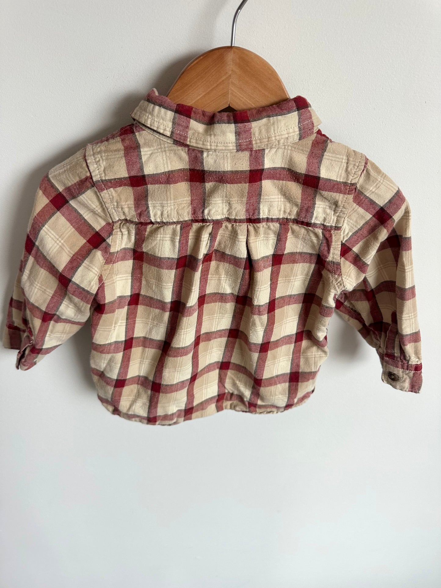 Red Tan Plaid Button Up Top / 18-24m