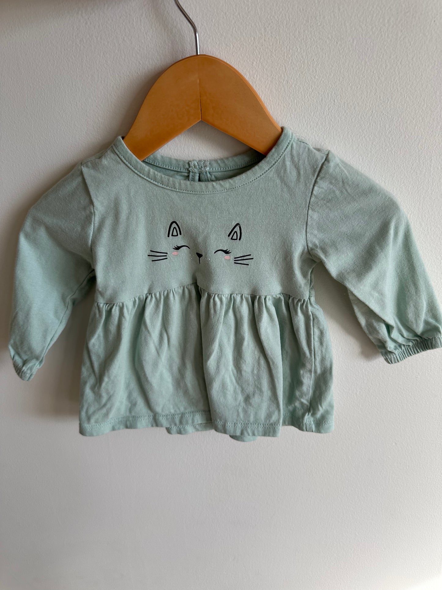 Cat Face Billowy Top / 3-6m