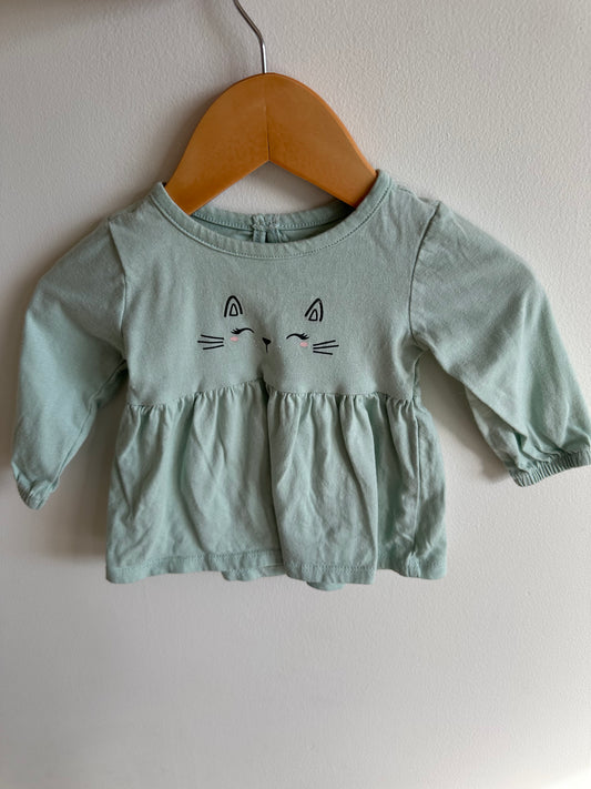 Cat Face Billowy Top / 3-6m