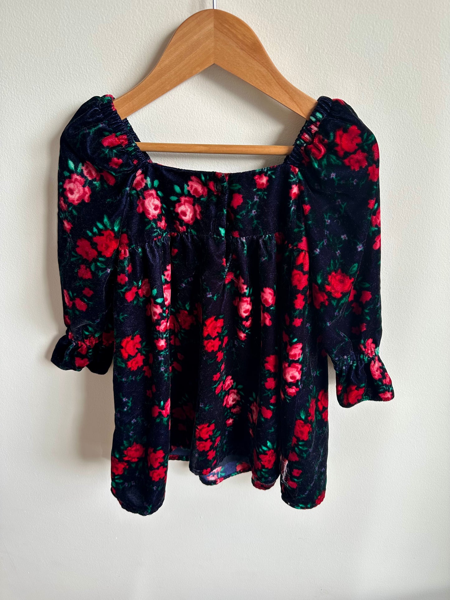 Velour Floral Long Sleeve Dress / 3T