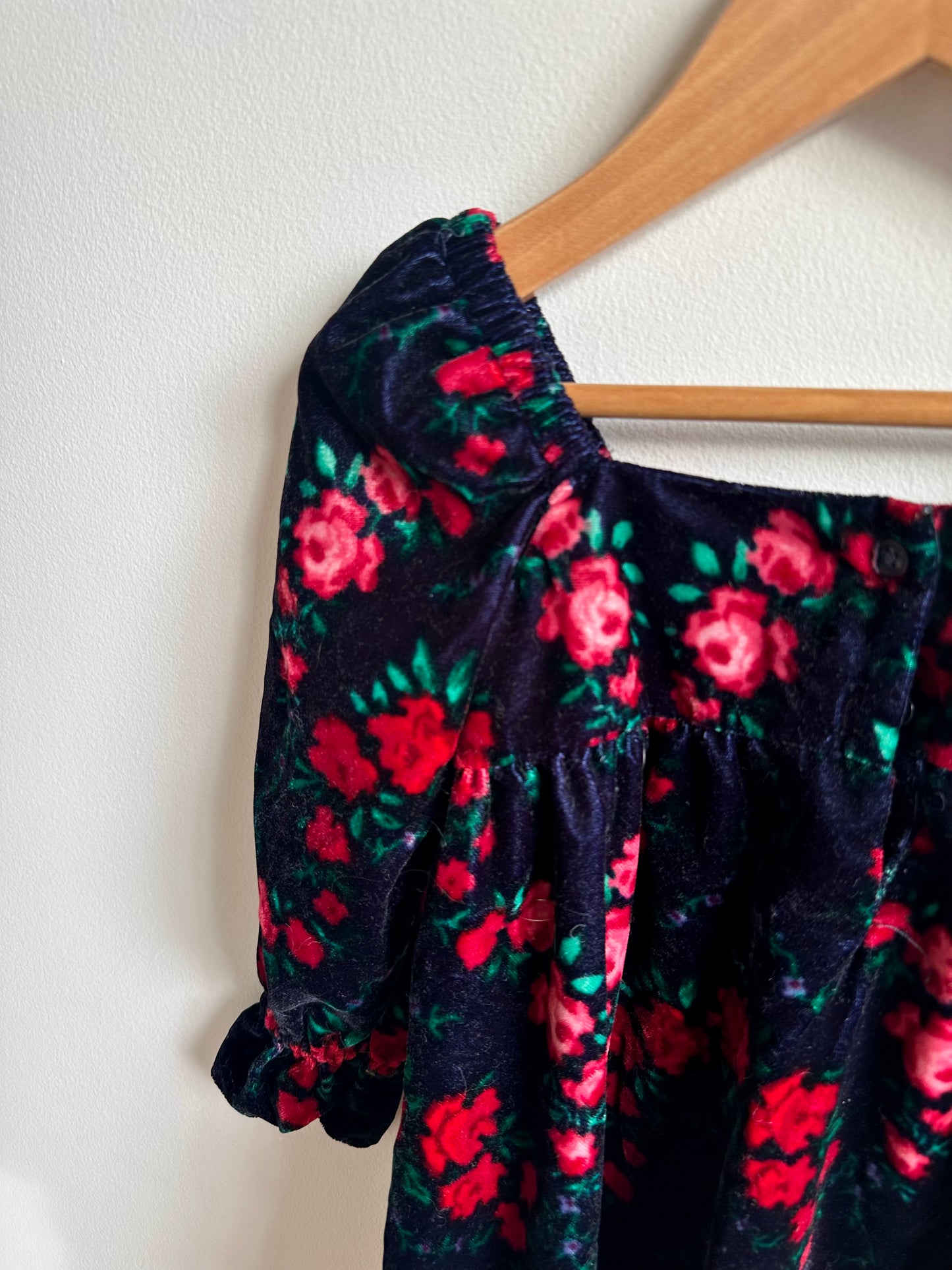 Velour Floral Long Sleeve Dress / 3T