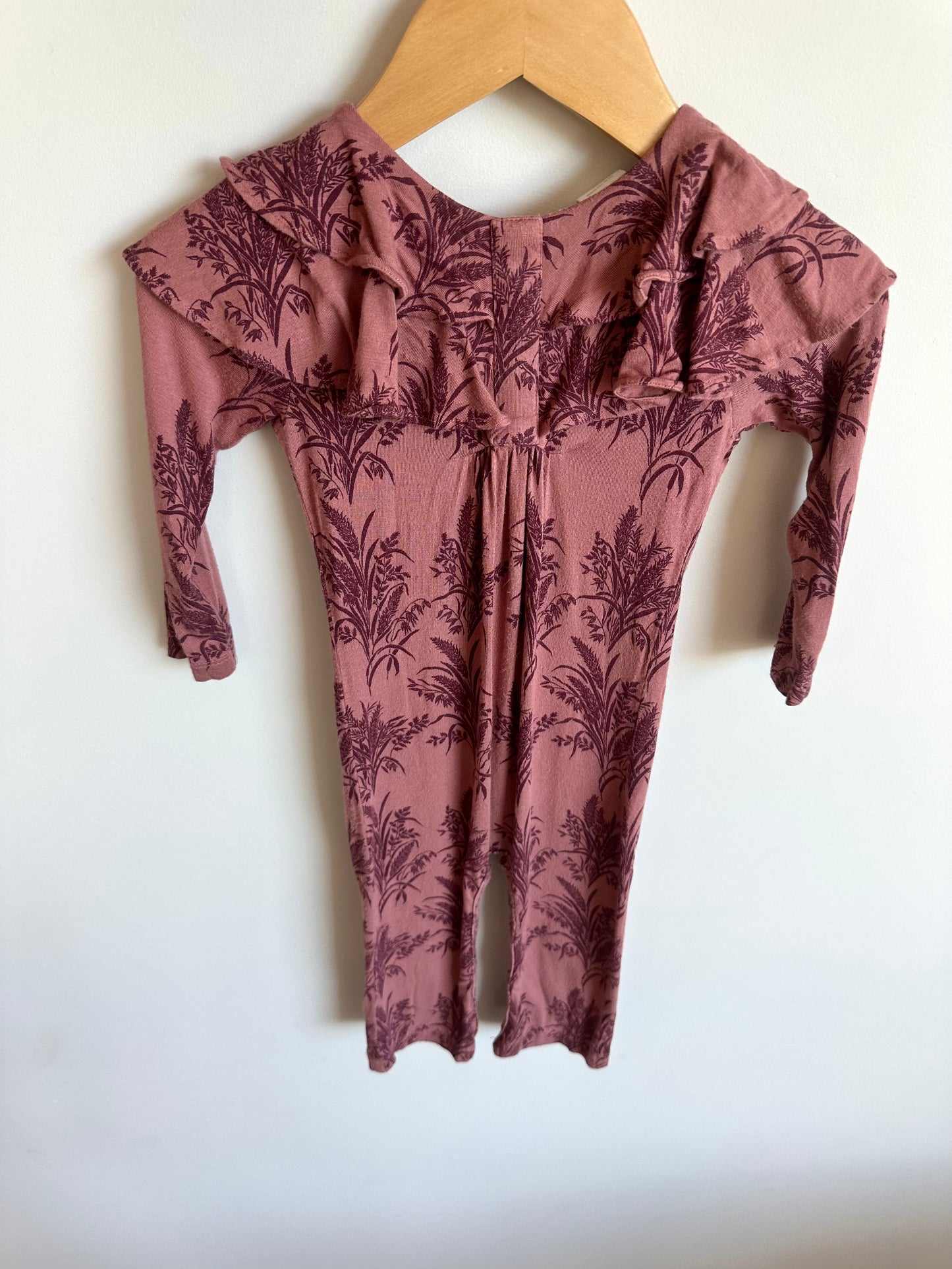 Plum Ruffle Plants Jumpsuit / 12-18m