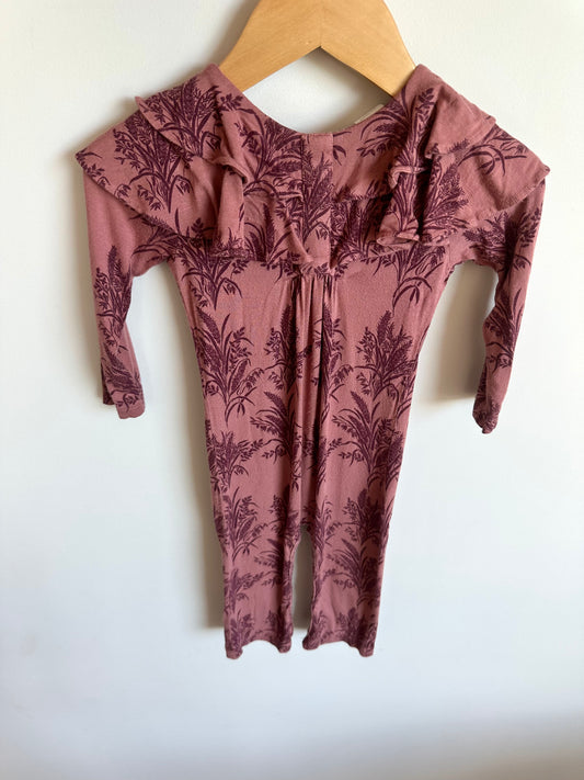 Plum Ruffle Plants Jumpsuit / 12-18m