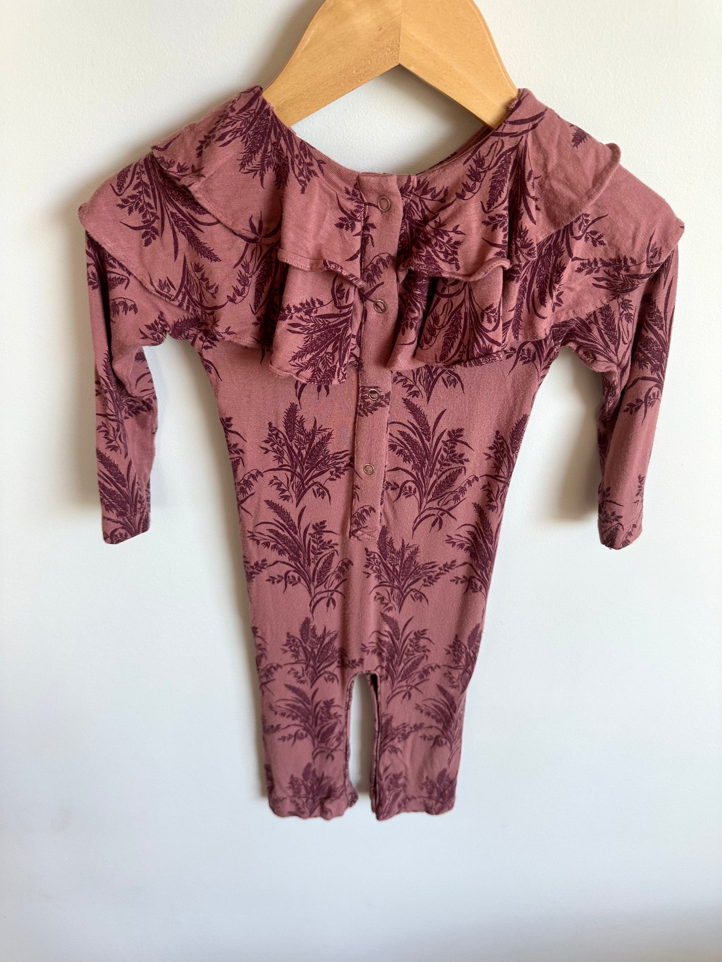 Plum Ruffle Plants Jumpsuit / 12-18m