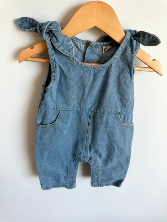 Denim Bow Knotted Shoulders Jumpsuit / 6-9m