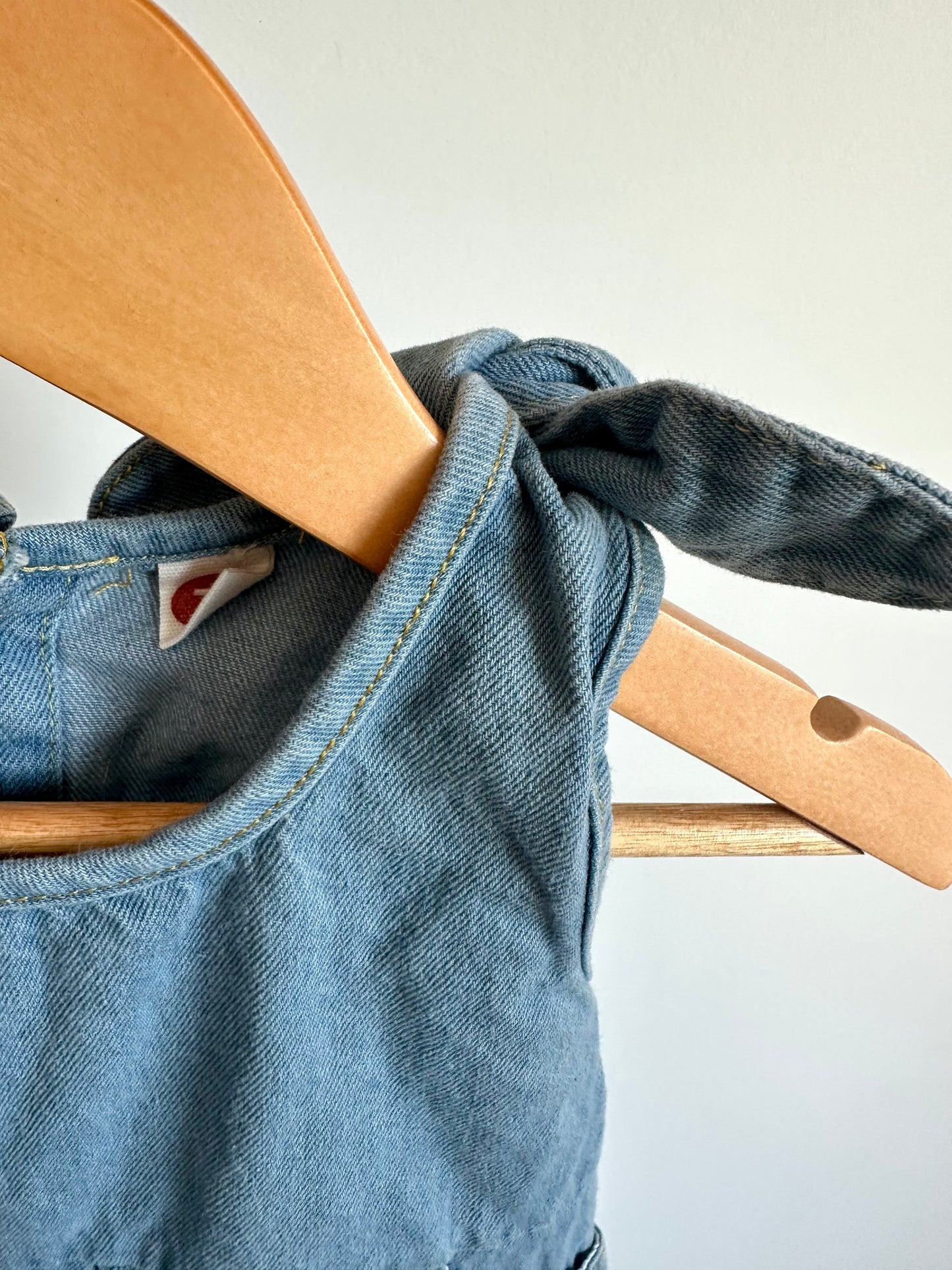 Denim Bow Knotted Shoulders Jumpsuit / 6-9m