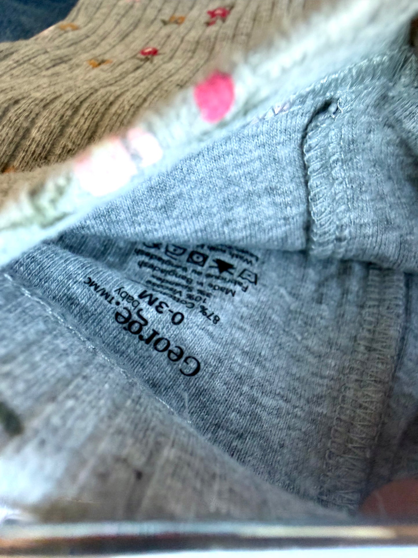 Grey Ribbed Floral Leggings / 0-3m