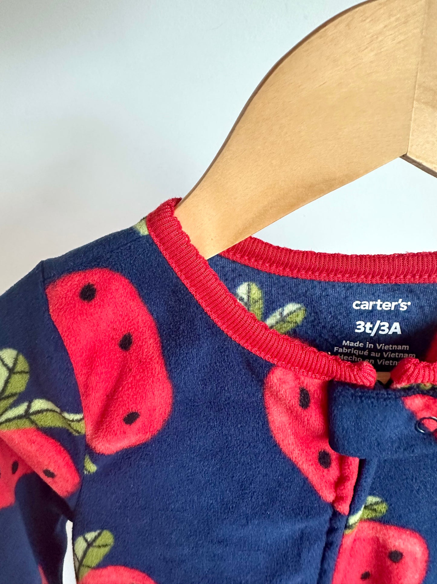 Navy Strawberry Fleece Sleeper / 3T