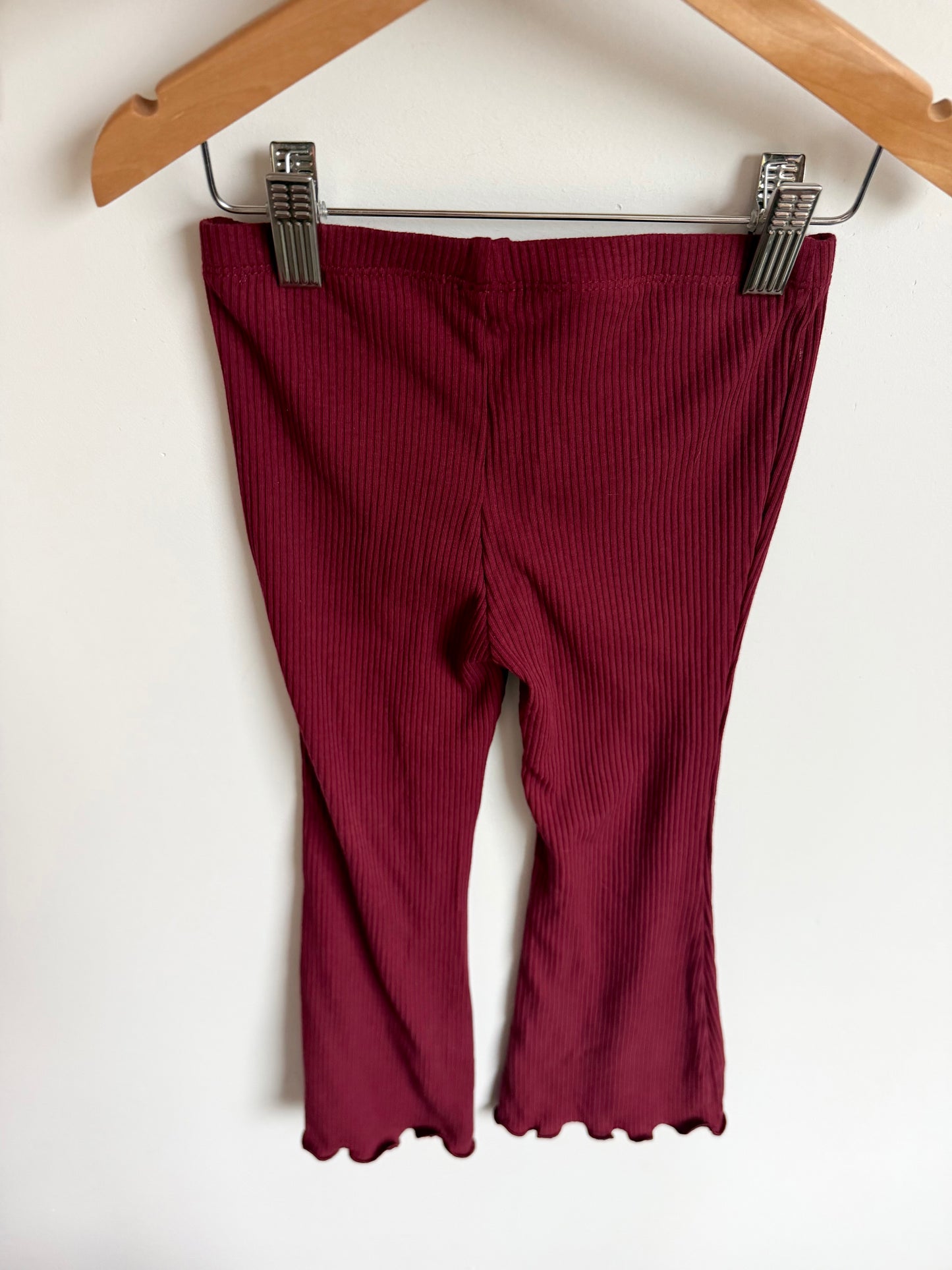 Maroon Ribbed Flared Pants / 4T