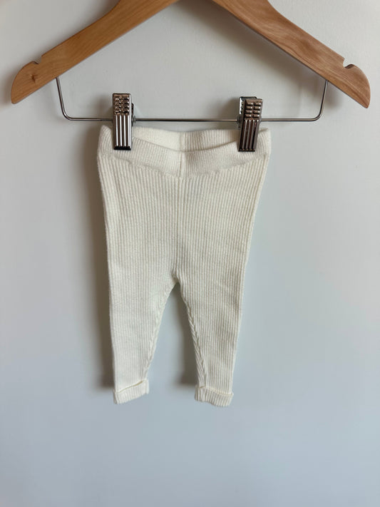 Cream Ribbed Leggings / 6-12m