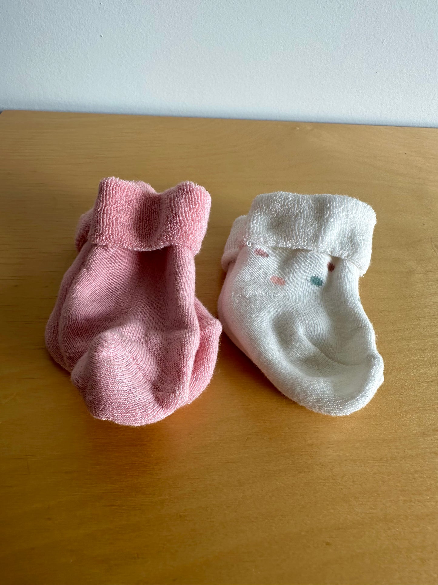 Fold Over Socks (Pink + White)/ 0-3m