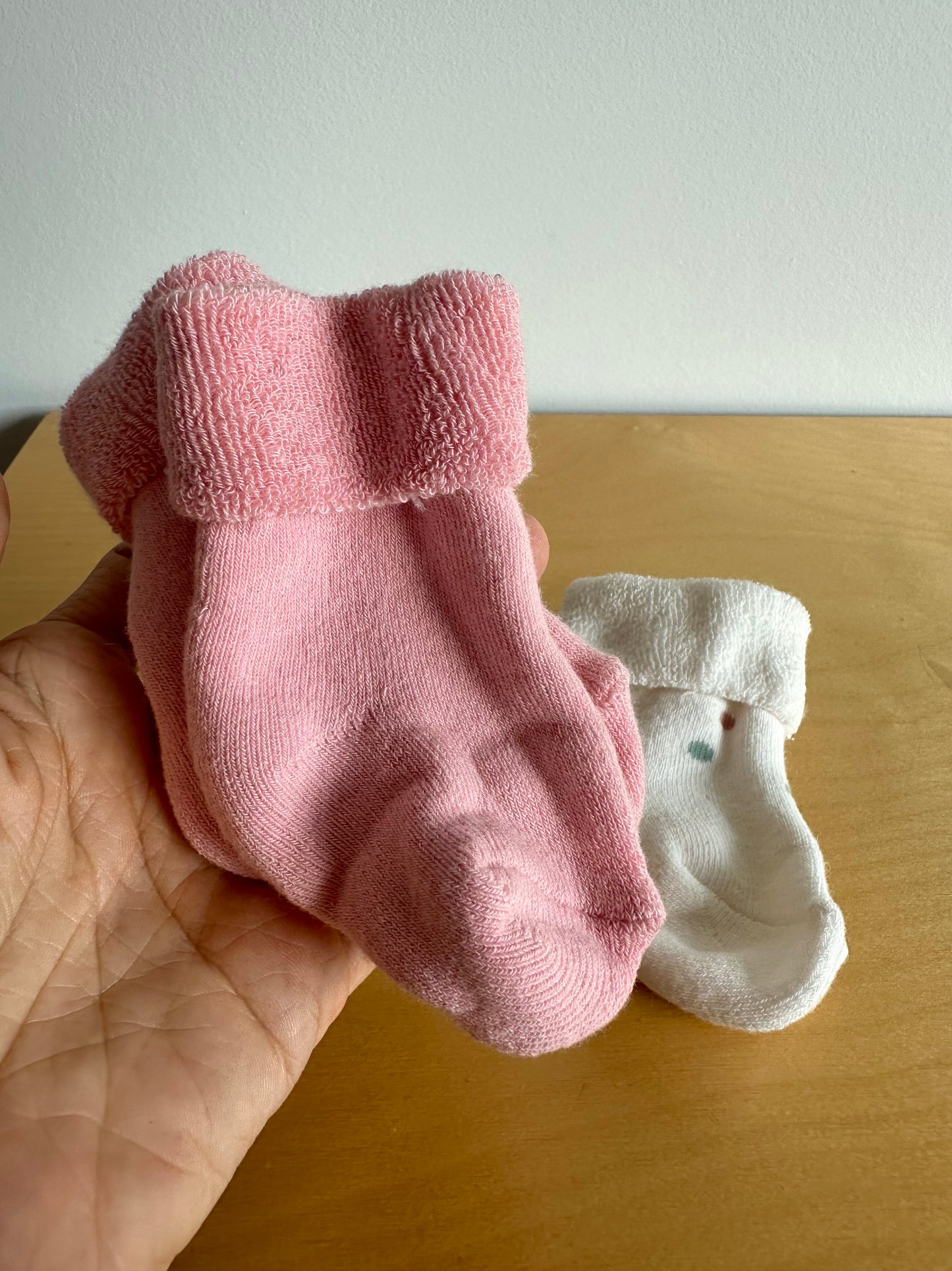 Fold Over Socks (Pink + White)/ 0-3m