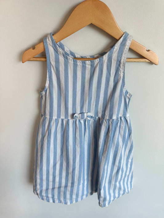Blue + White Striped Tank Dress with Bow / 4T