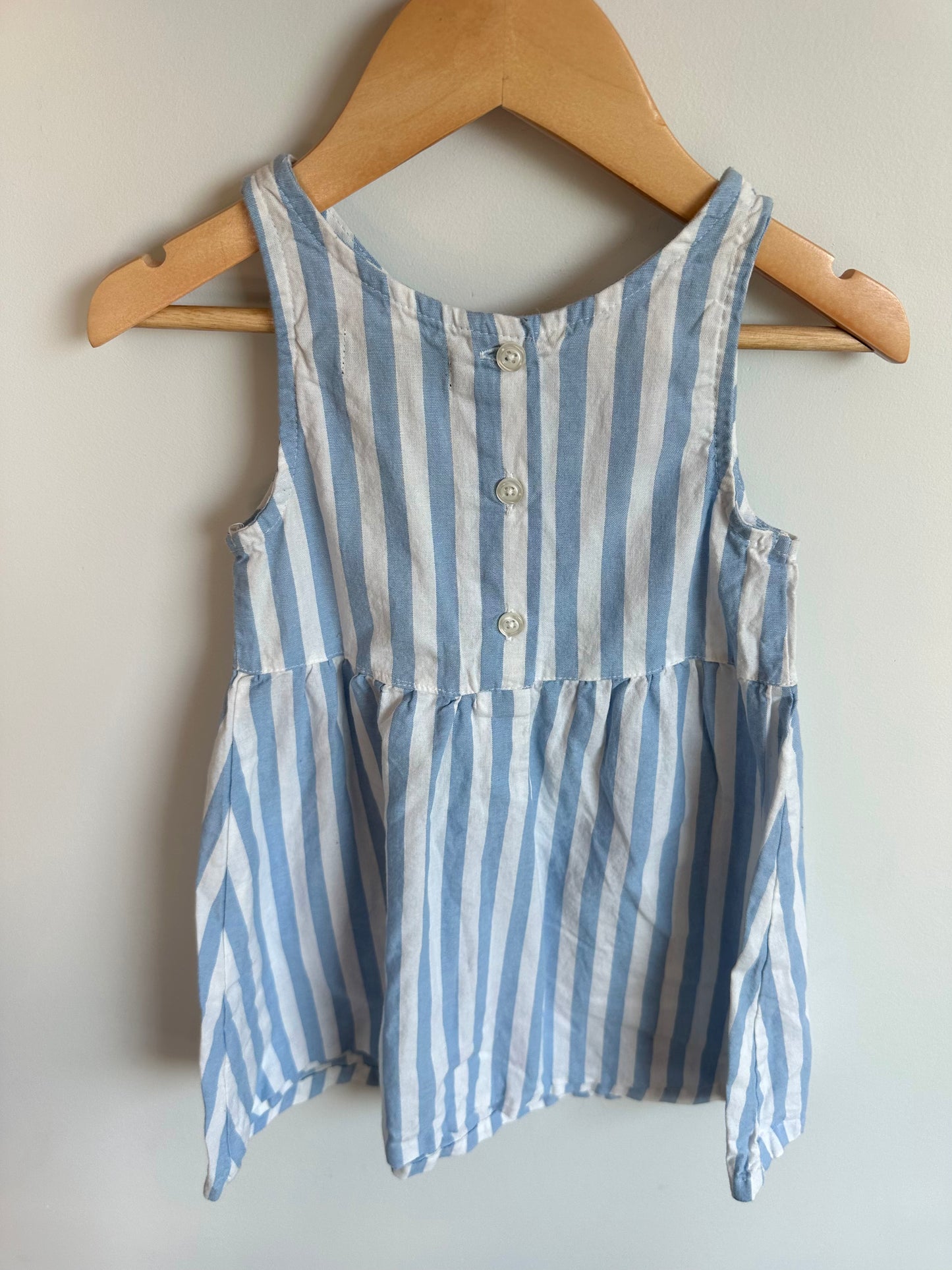 Blue + White Striped Tank Dress with Bow / 4T