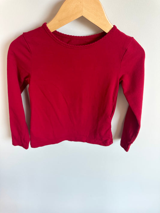 Red Long Sleeve Scalloped Neckline Top (PLAY) / 2-3T