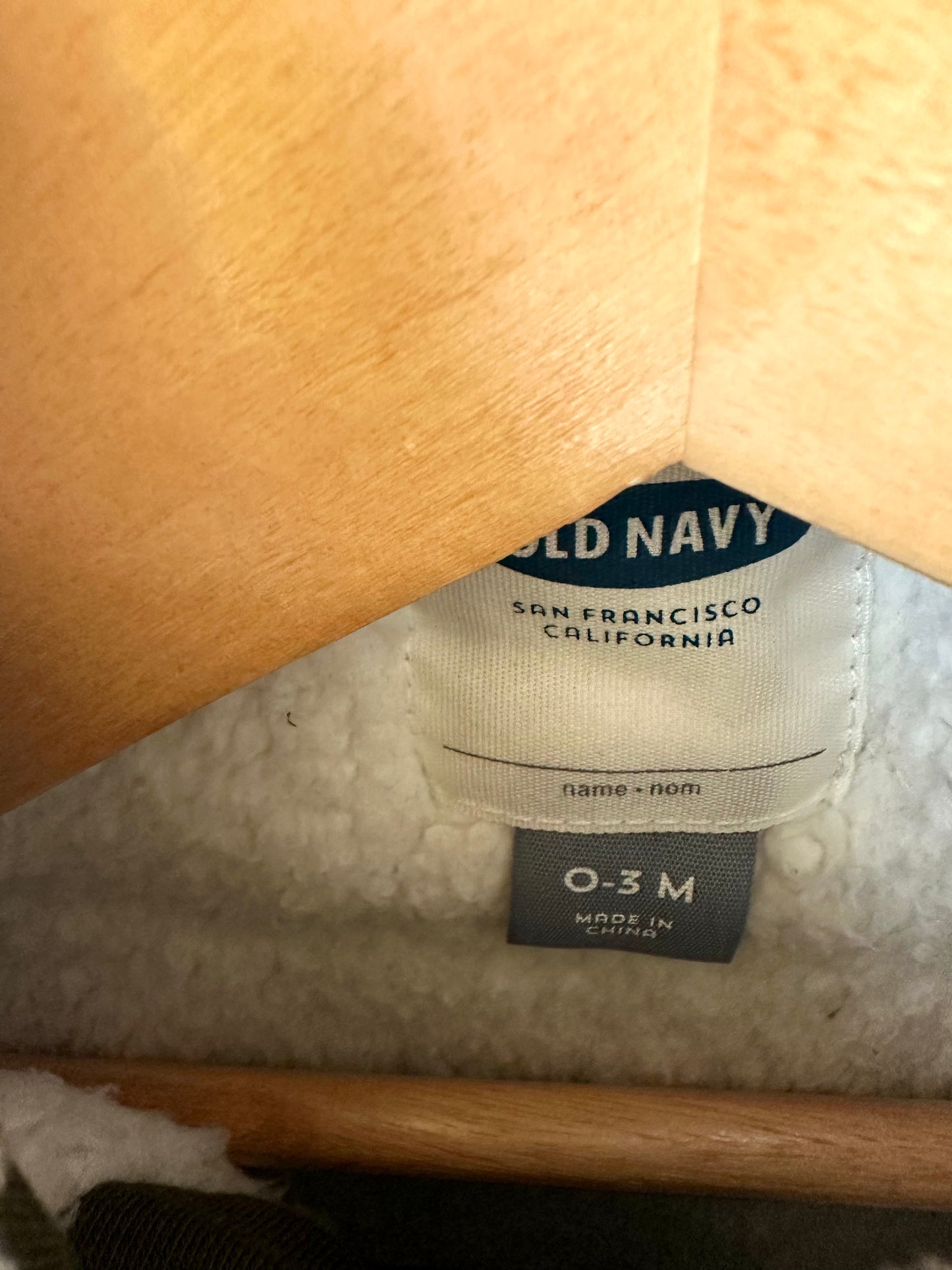 Olive Button Up Jacket with Sherpa Collar / 0-3m