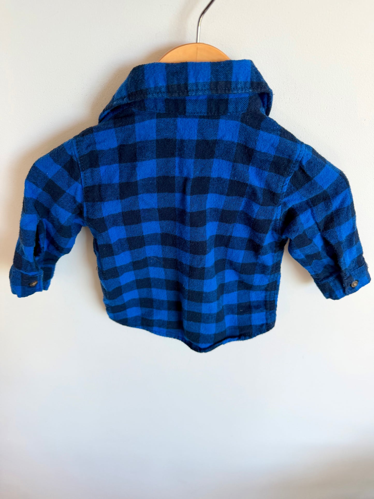 Blue Checkered Button Up Top / 6m
