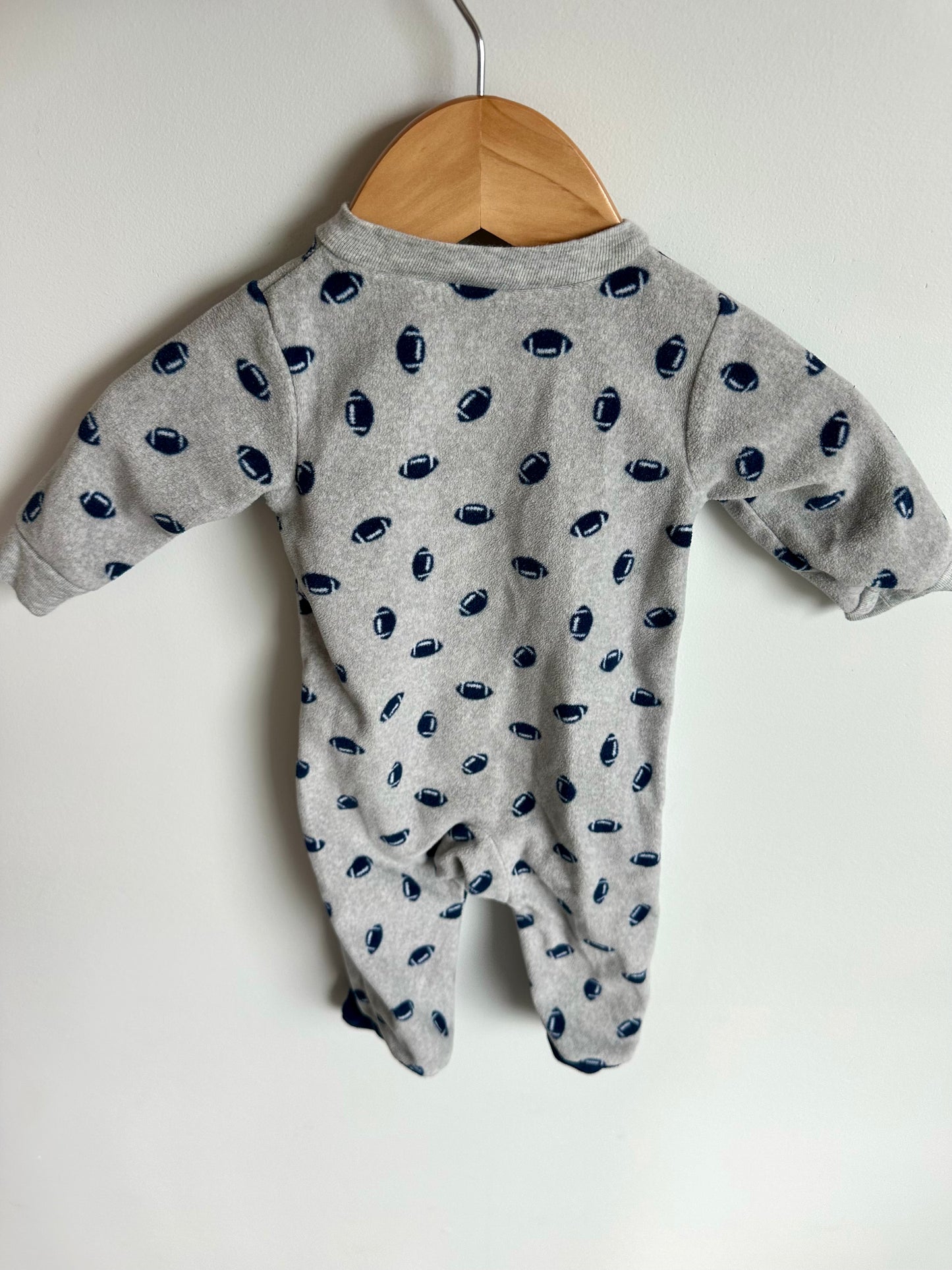 Fleece Grey Football Sleeper / 3m