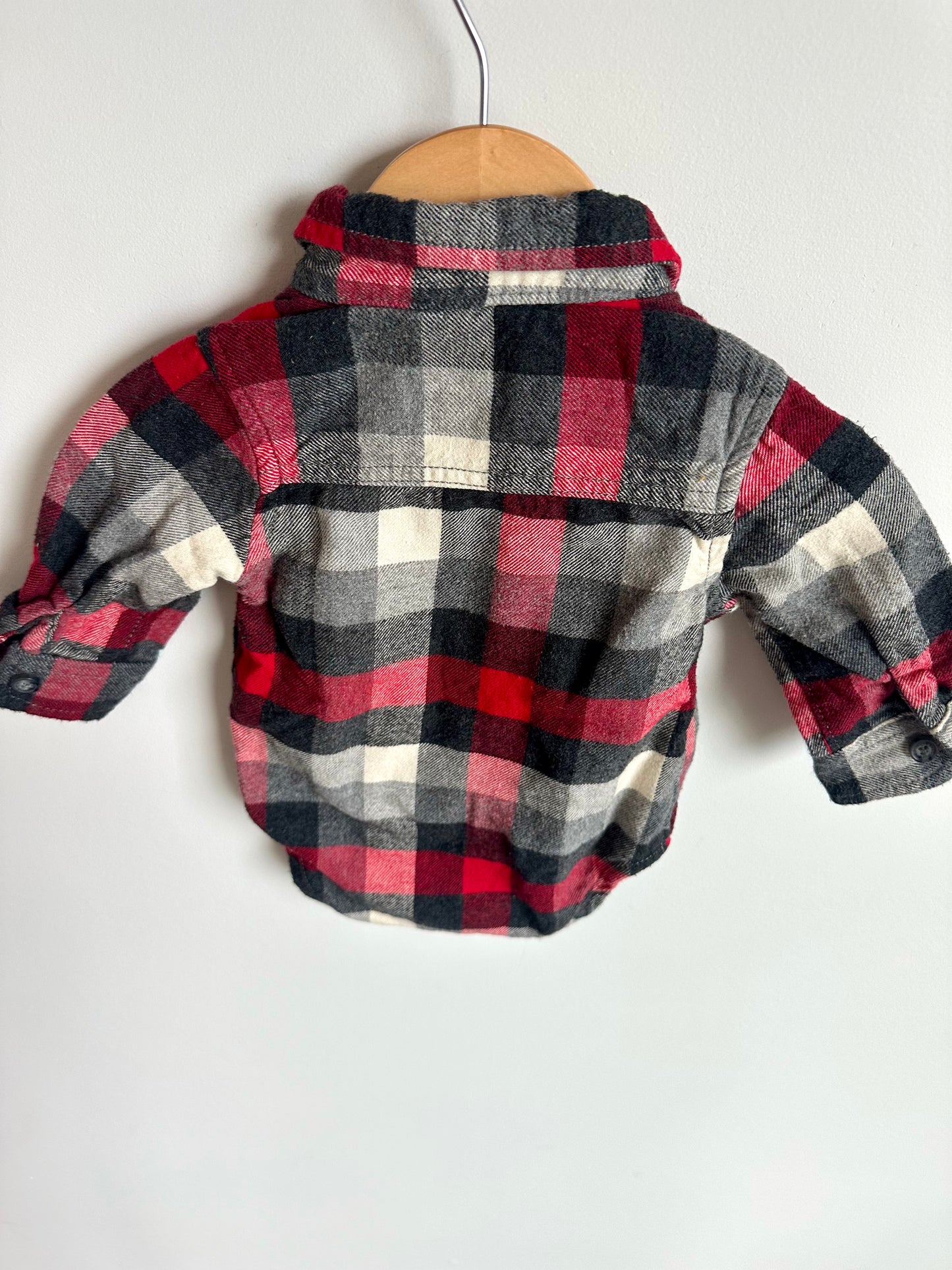 Grey and Red Plaid Collared Bodysuit / 3m