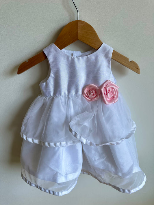 Formal White Dress with Flower Detail / 9m