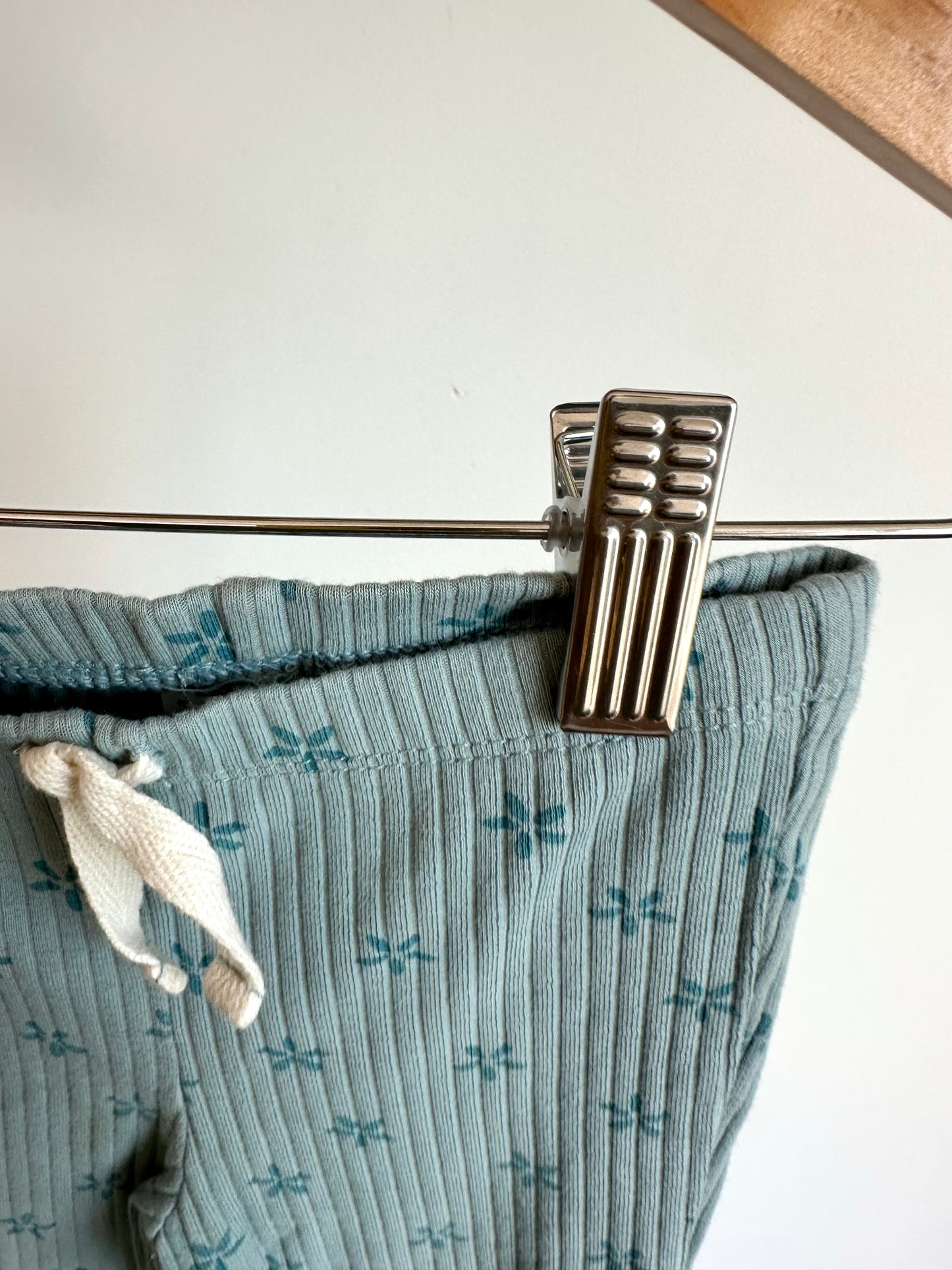 Teal Ribbed Flower Pants / 12m