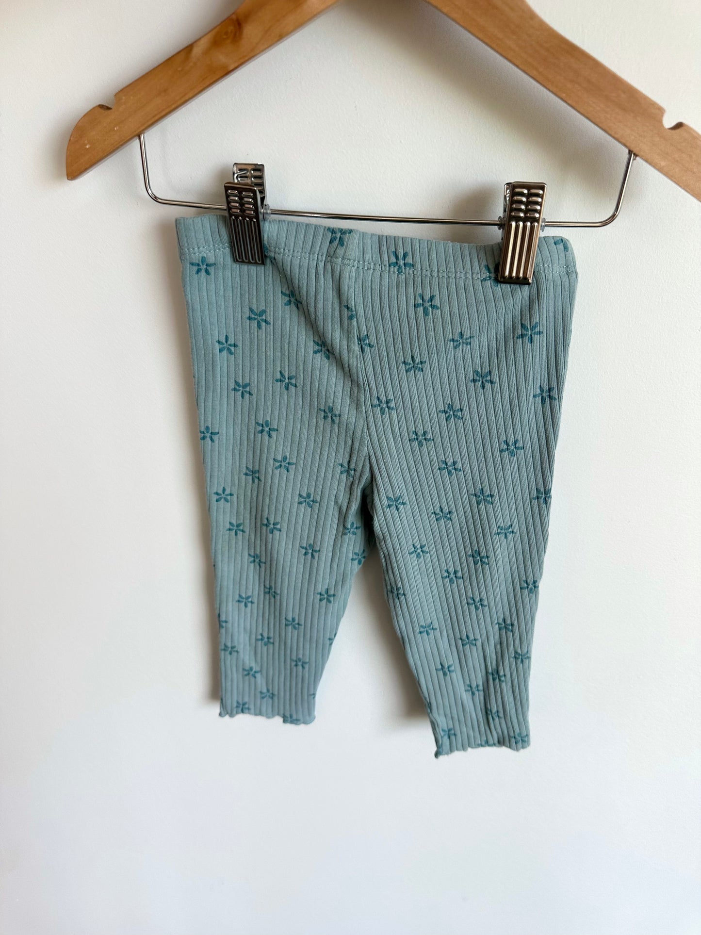 Teal Ribbed Flower Pants / 12m