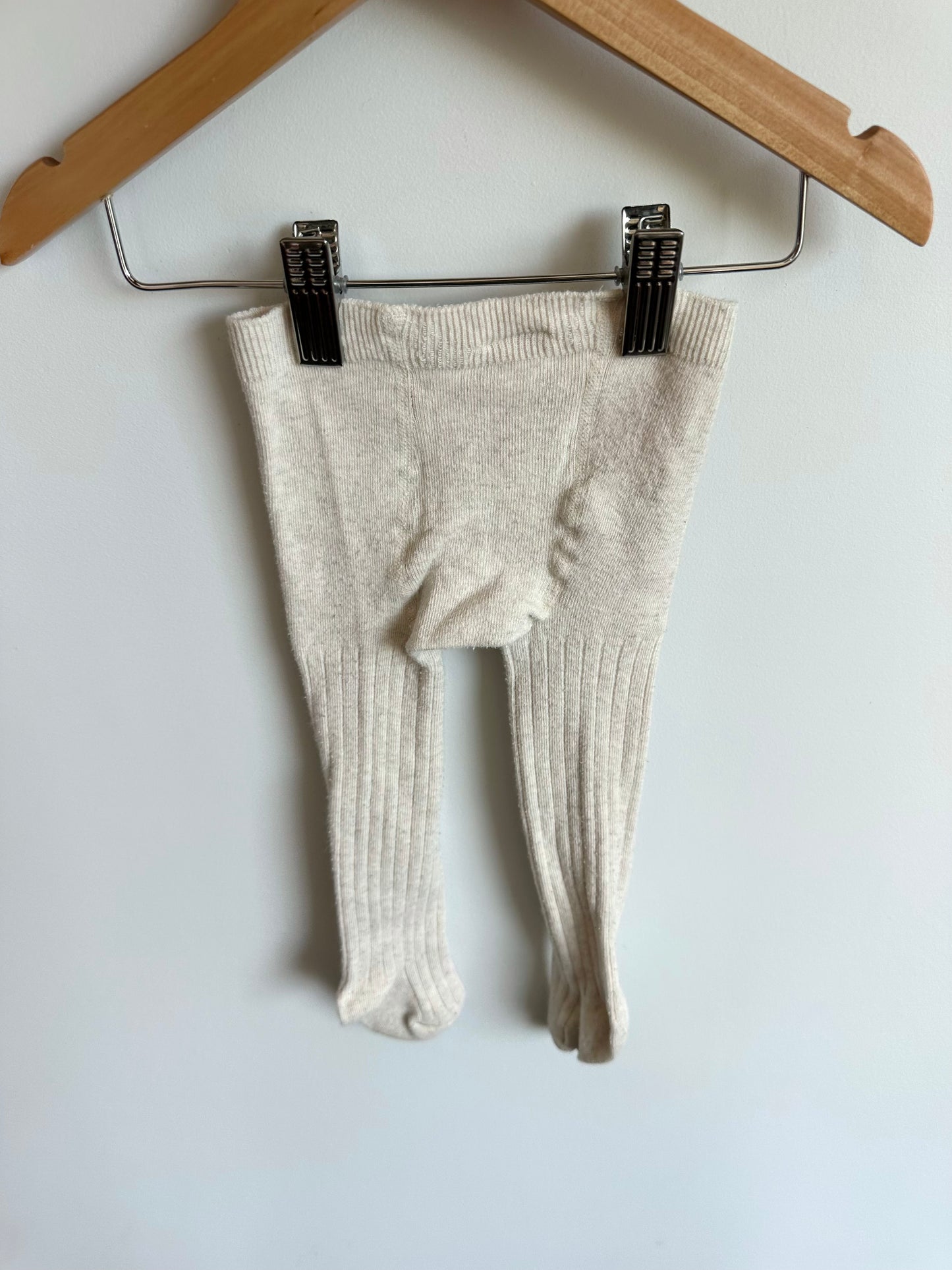 Cream Ribbed Footed Tights / 6-12m