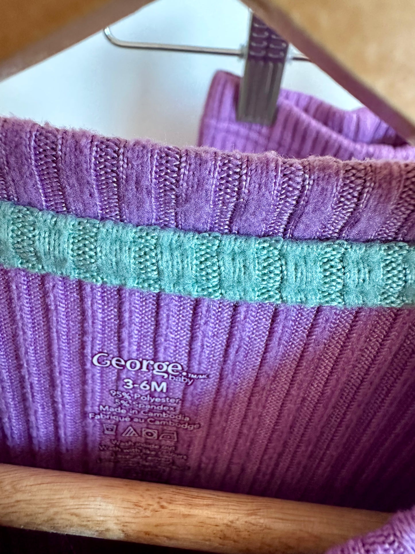 Purple Ribbed Dress + Pants Set / 3-6m