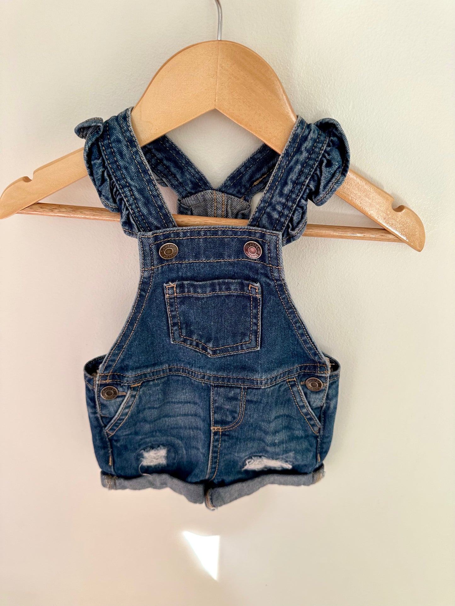 Denim Short Ruffle Sleeve Overalls / 0-3m