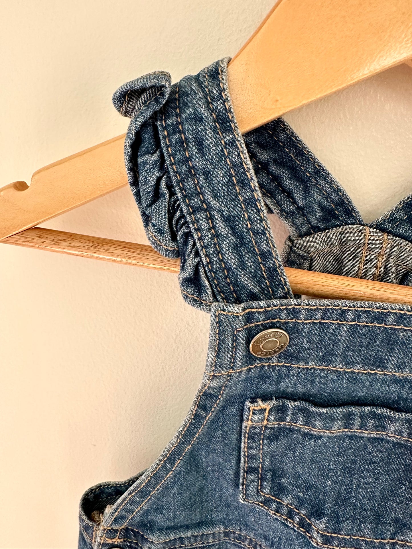 Denim Short Ruffle Sleeve Overalls / 0-3m