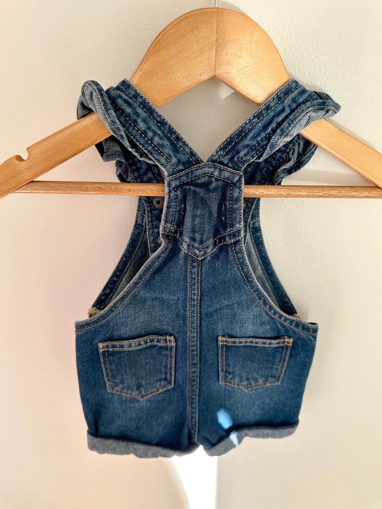 Denim Short Ruffle Sleeve Overalls / 0-3m